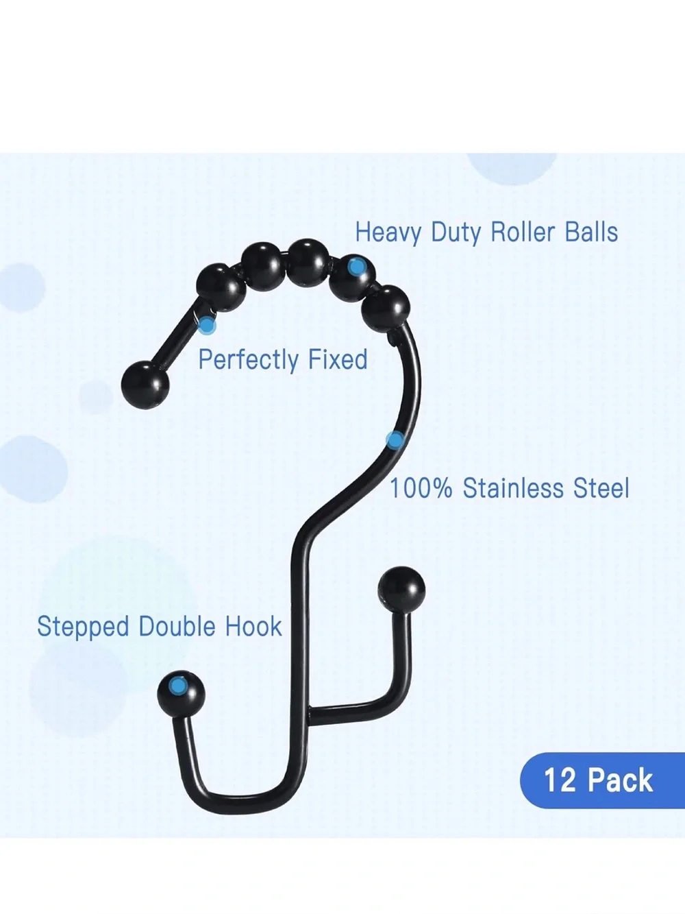 S-Shaped Beaded Shower Curtain Hooks — Black